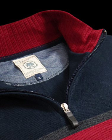 détail de col du Sweat col zip homme 24SW6 Otago rugby bleu marine