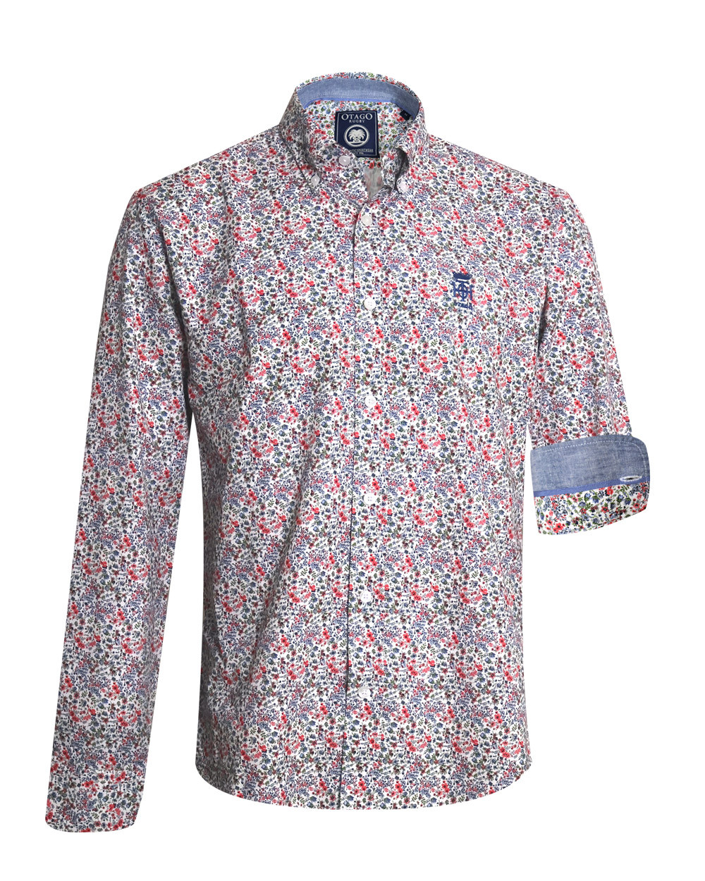 face de la Chemise manches longues pour homme 293 Otago blanche à motifs