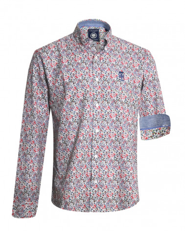 face de la Chemise manches longues pour homme 293 Otago blanche à motifs