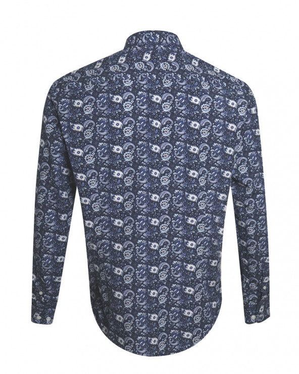 dos de la Chemise manches longues pour homme 292 Otago bleu marine à motifs