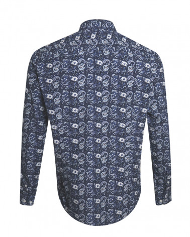 dos de la Chemise manches longues pour homme 292 Otago bleu marine à motifs