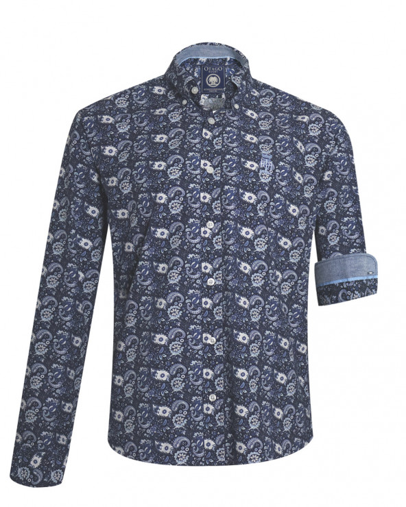 face de la Chemise manches longues pour homme 292 Otago bleu marine à motifs