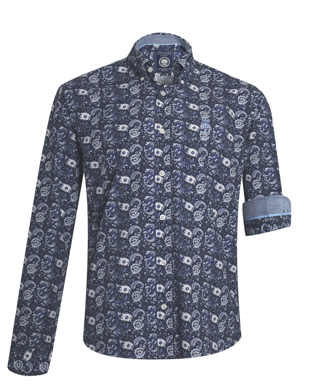 face de la Chemise manches longues pour homme 292 Otago bleu marine à motifs