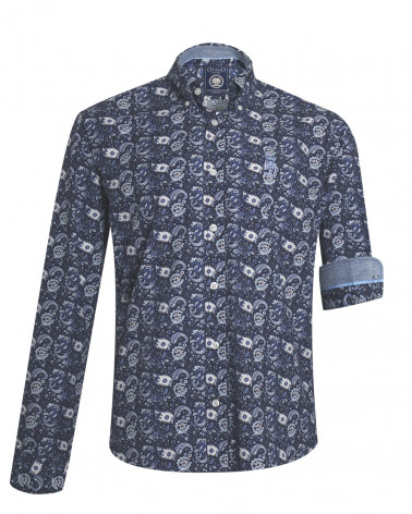 face de la Chemise manches longues pour homme 292 Otago bleu marine à motifs