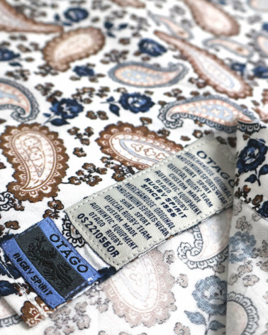 patte de la Chemise manches longues pour homme 294 Otago blanche à motifs bleu marine et marron
