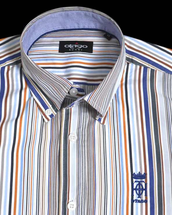 col de la Chemise manches longues pour homme 296 Otago rayée jaune et bleu