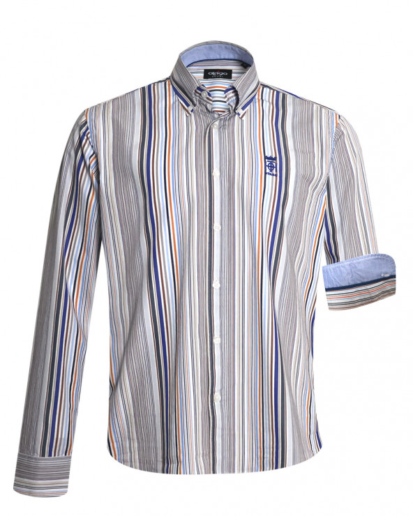 face de la Chemise manches longues pour homme 296 Otago rayée jaune et bleu