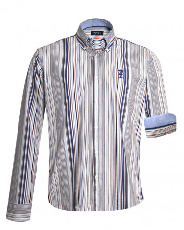 face de la Chemise manches longues pour homme 296 Otago rayée jaune et bleu