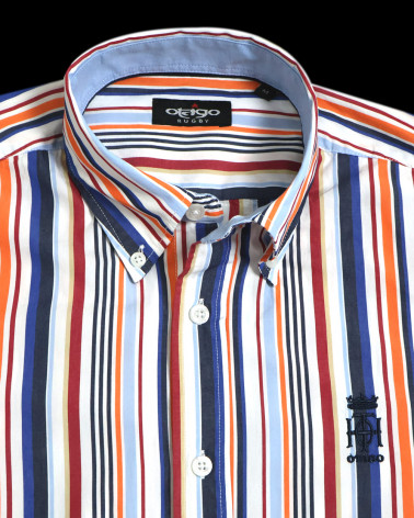 col de la Chemise manches longues pour homme 298 Otago rayée bleu rouge orange