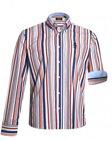 Chemise manches longues pour homme 298 Otago rayée bleu rouge orange