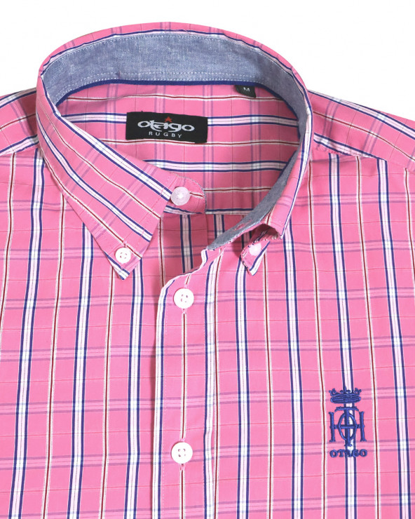 col de la Chemise manches longues pour homme 299 Otago rose marine à carreaux