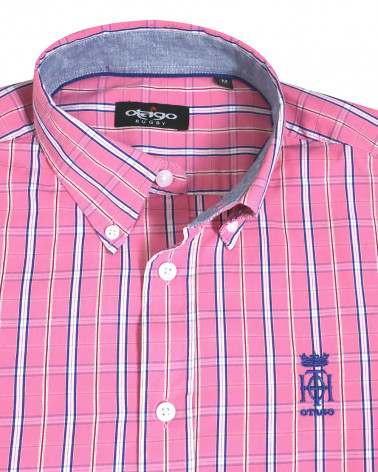 col de la Chemise manches longues pour homme 299 Otago rose marine à carreaux