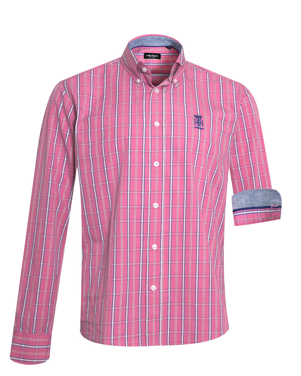 face de la Chemise manches longues pour homme 299 Otago rose marine à carreaux