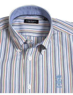 col de la Chemise manches longues pour homme 297 Otago rayée vert multicolore