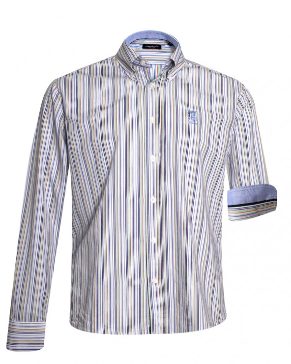 face de la Chemise manches longues pour homme 297 Otago rayée vert multicolore