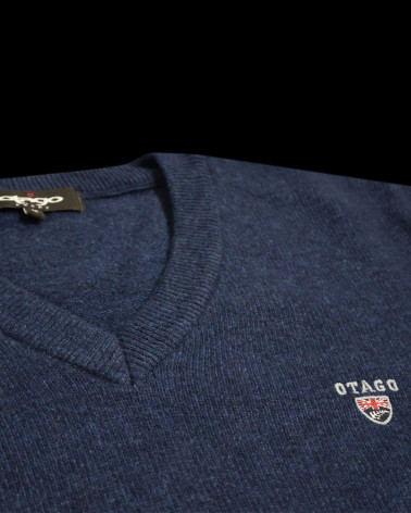 détail du col V du Pull homme Buenos Aires Otago bleu marine