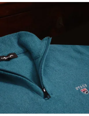 détail du col du Pull col zippé vert emeraude pour homme Buenos Aires Otago