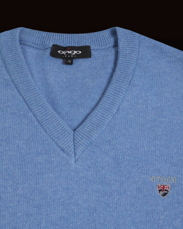 broderie du Pull col V bleu ciel homme Buenos Aires Otago