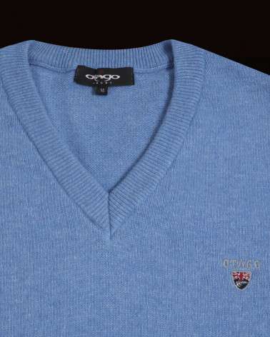 broderie du Pull col V bleu ciel homme Buenos Aires Otago