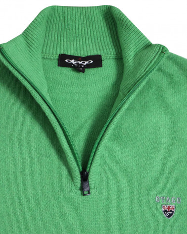 détail du col du Pull col zippé vert pomme pour homme Buenos Aires Otago