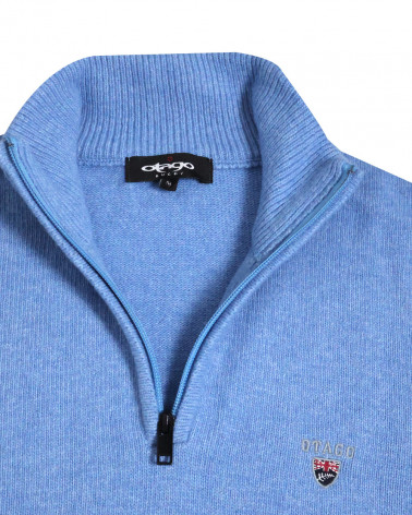 détail de broderie du Pull bleu ciel col zippé Buenos Aires Otago pour homme