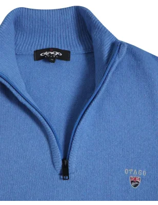 détail col du Pull col zippé bleu azur pour homme Buenos Aires Otago