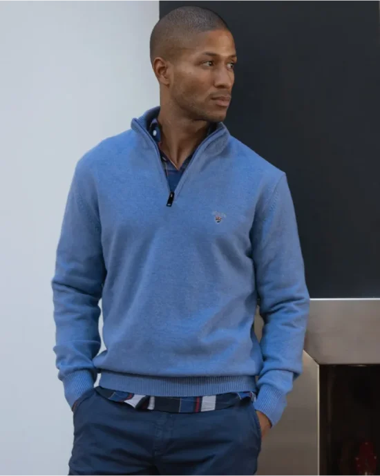 modèle du Pull col zippé bleu azur pour homme Buenos Aires Otago