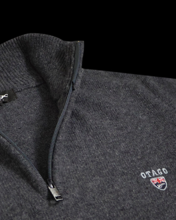 broderie du Pull col zippé Buenos Aires Otago gris anthracite pour homme