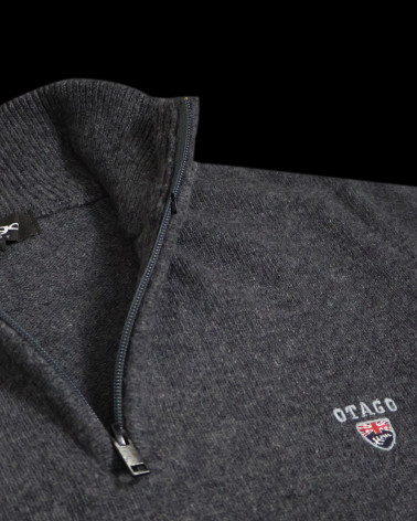 broderie du Pull col zippé Buenos Aires Otago gris anthracite pour homme