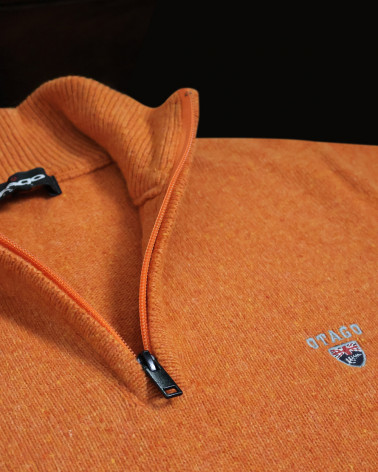 broderie du Pull Buenos Aires col zippé Otago orange pour homme