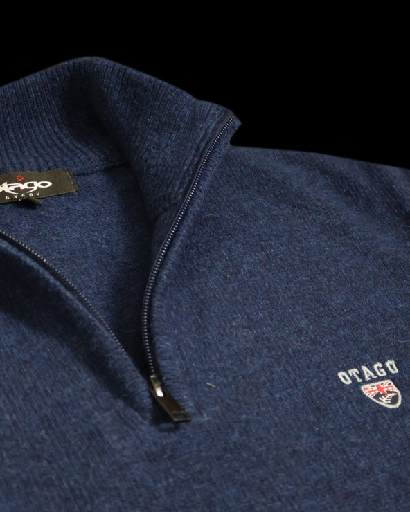 broderie du Pull Buenos Aires col zippé Otago bleu marine pour homme