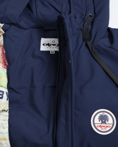 écusson de la Doudoune longue bleu marine déperlante pour homme Lamyan Otago rugby avec capuche