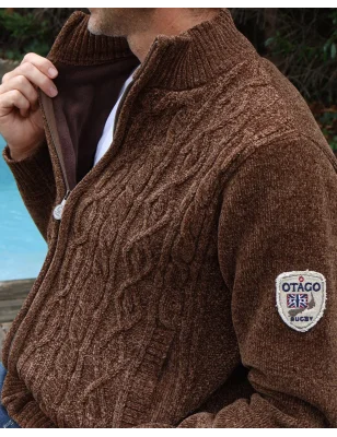 doublure intérieure très douce et confortable du Sweat zippé marron pour homme SMOOV Otago rugby