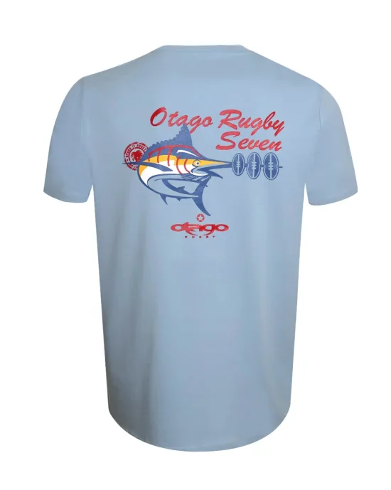 dos du Tee-shirt bleu ciel pour homme Estampag Otago rugby col rond aquamarine