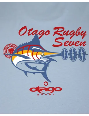 visuel sérigraphié du Tee-shirt bleu ciel pour homme Estampag Otago rugby col rond aquamarine