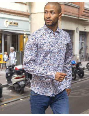 294 CHEMISE ML OTAGO MARINE/MARRON