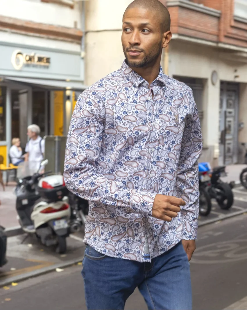 294 CHEMISE ML OTAGO MARINE/MARRON