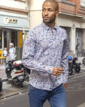 294 CHEMISE ML OTAGO MARINE/MARRON