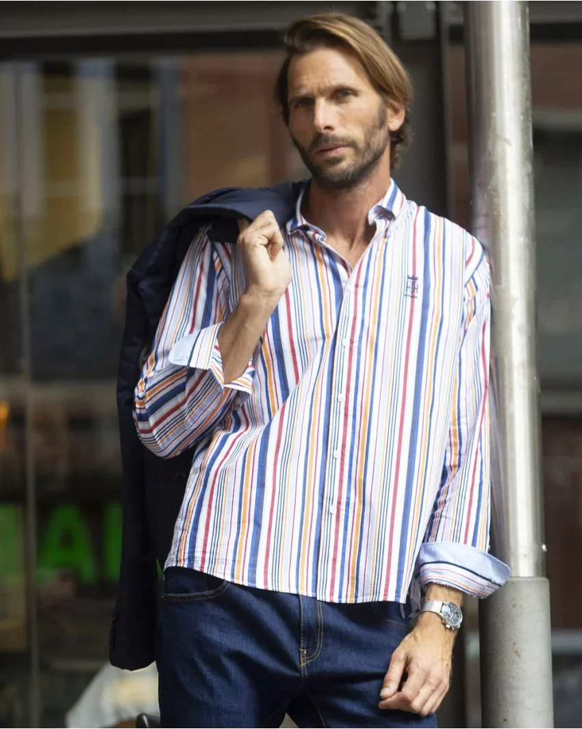 298 CHEMISE ML OTAGO RAYEE BLEU ROUGE ORANGE