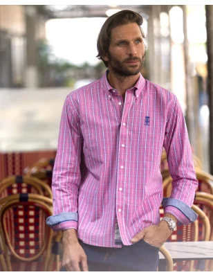 299 CHEMISE ML OTAGO CARREAUX ROSE / MARINE