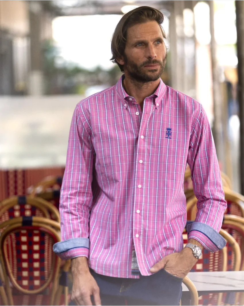 299 CHEMISE ML OTAGO CARREAUX ROSE / MARINE