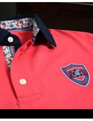 détail broderie du Polo manches longues corail pour homme Pacitort Otago rugby