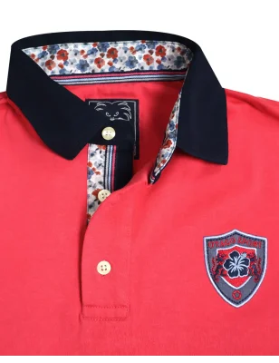 détail du col du Polo manches longues corail pour homme Pacitort Otago rugby