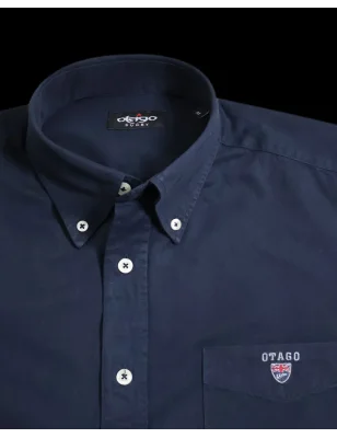 détail du col de la Chemise manches longues bleu marine pour homme Thomas Otago