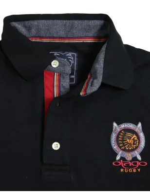broderie côté cœur du Polo manches longues noir pour homme Yaka Otago rugby