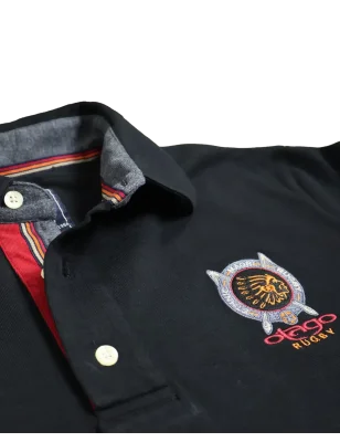 détail du col du Polo manches longues noir pour homme Yaka Otago rugby