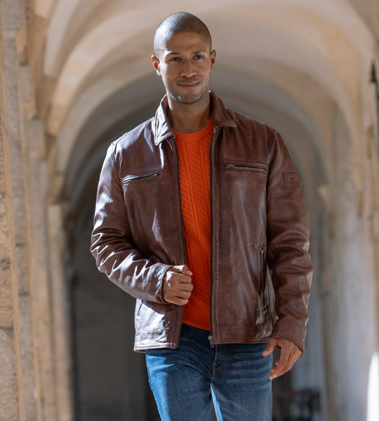 veste cuir Brown Otago rugby pour homme