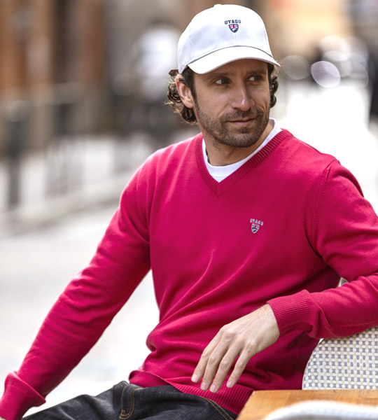 pull carbun col V marsala pour homme by Otago rugby