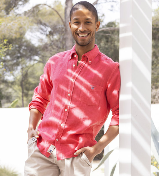 chemise lin soldée corail pour homme by Otago rugby